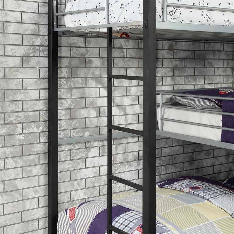 Bowery Hill Metal Twin Triple Bunk Bed in Sand Black Finish