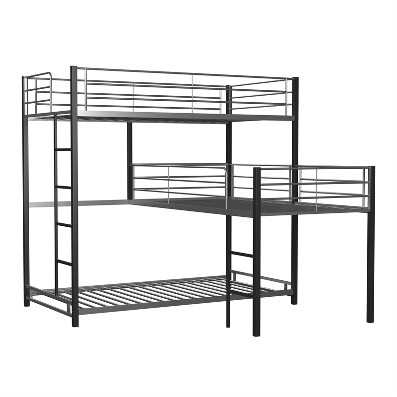 Bowery Hill Metal Twin Triple Bunk Bed in Sand Black Finish