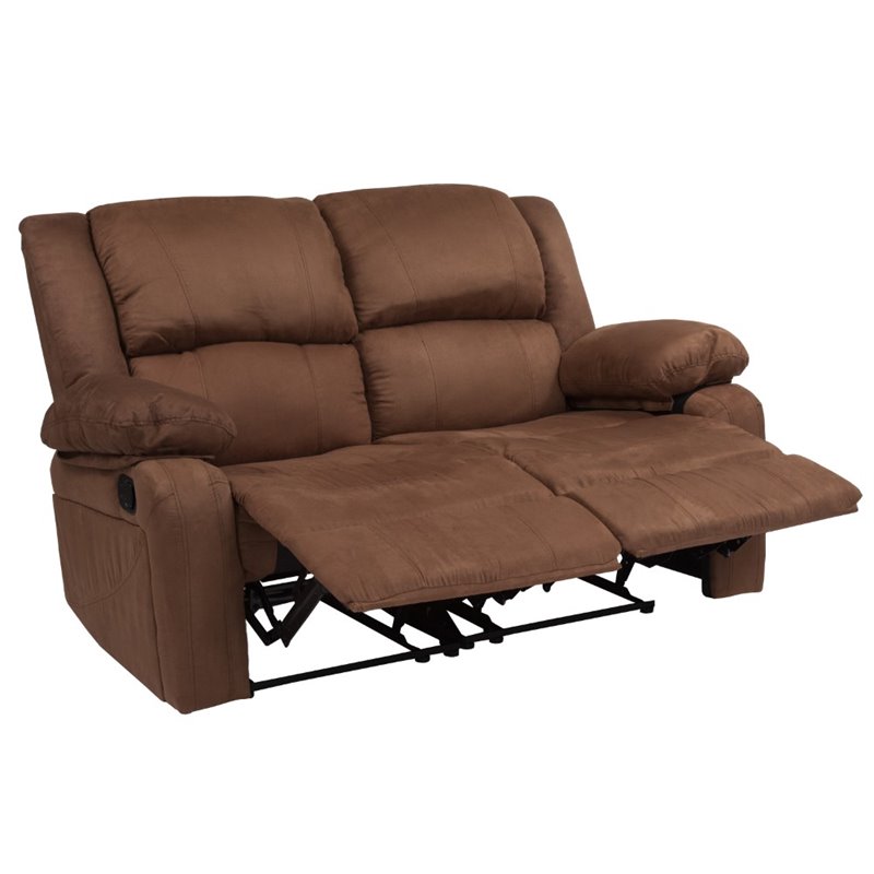 Bowery Hill Microfiber Upholstered Reclining Loveseat in Brown