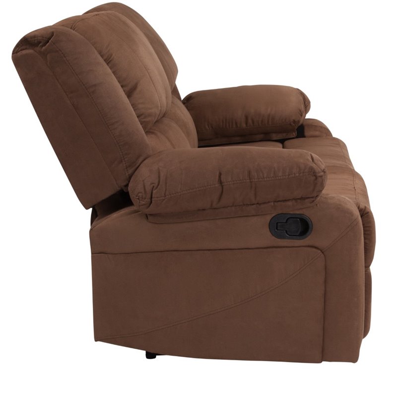 Bowery Hill Microfiber Upholstered Reclining Loveseat in Brown