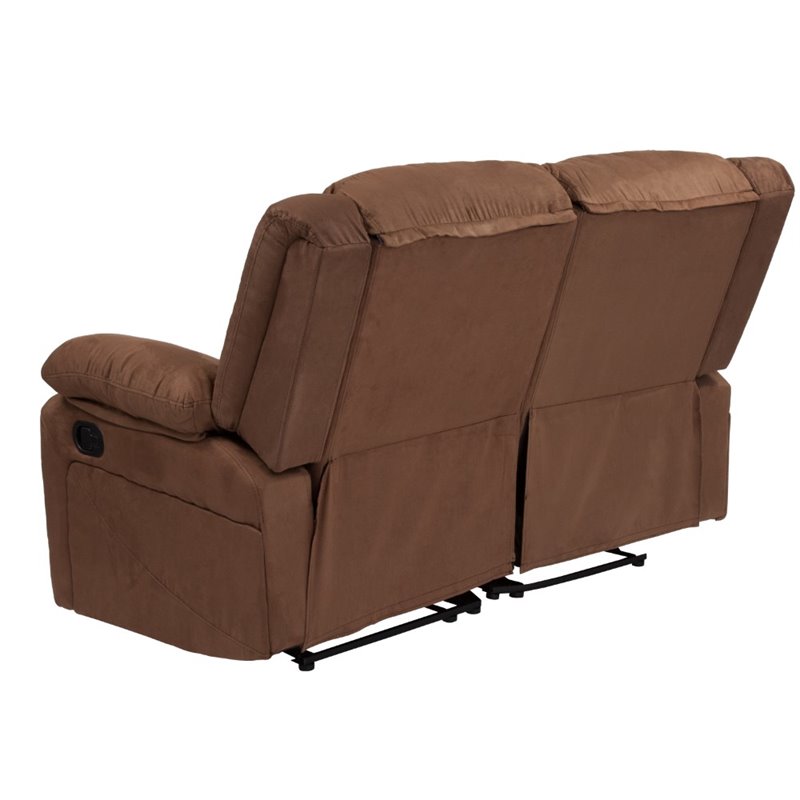 Bowery Hill Microfiber Upholstered Reclining Loveseat in Brown