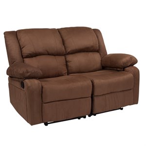 Bowery Hill Microfiber Upholstered Reclining Loveseat in Brown