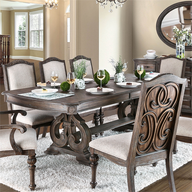 Bowery Hill Rustic Wood Dining Table with Double Pedestal Base