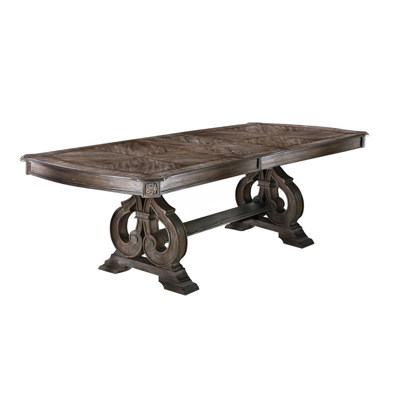 Bowery Hill Rustic Wood Dining Table with Double Pedestal Base