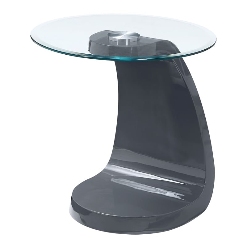 Bowery Hill Contemporary Glass Top End Table in Gray with Abstract Base