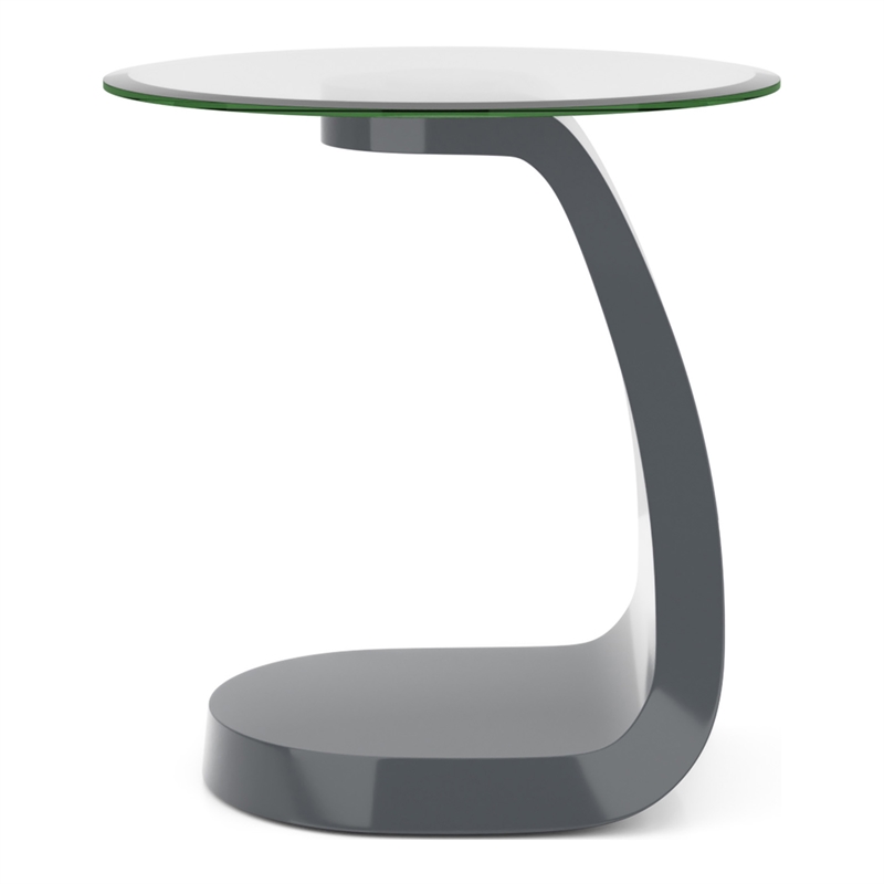 Bowery Hill Contemporary Glass Top End Table in Gray with Abstract Base