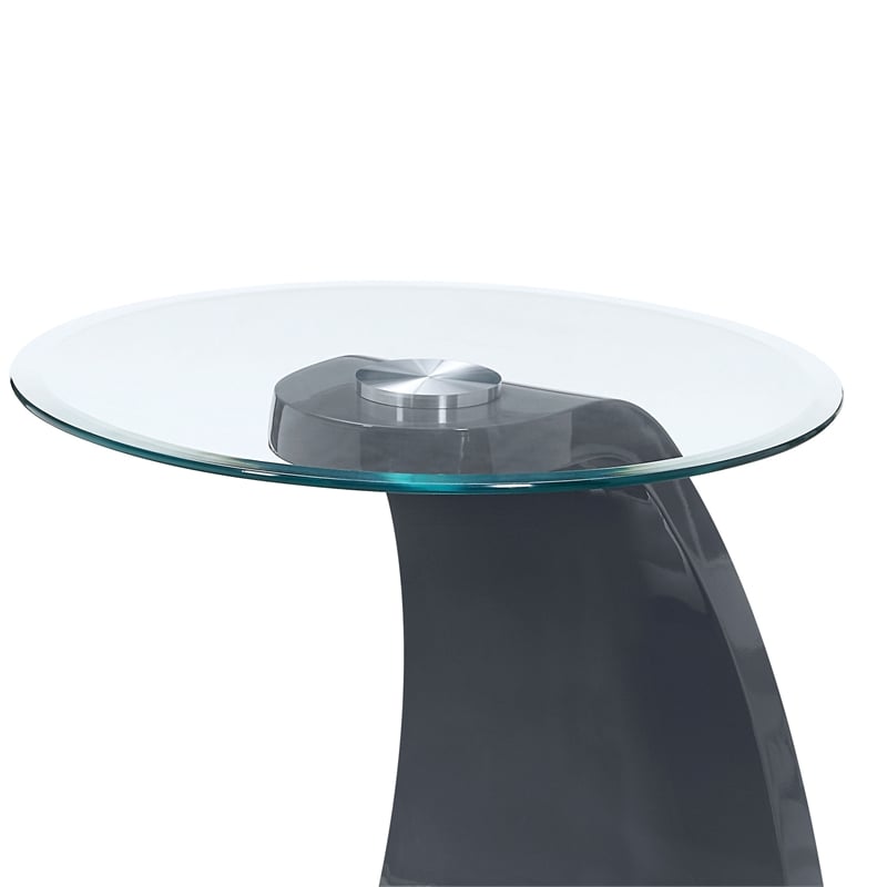 Bowery Hill Contemporary Glass Top End Table in Gray with Abstract Base