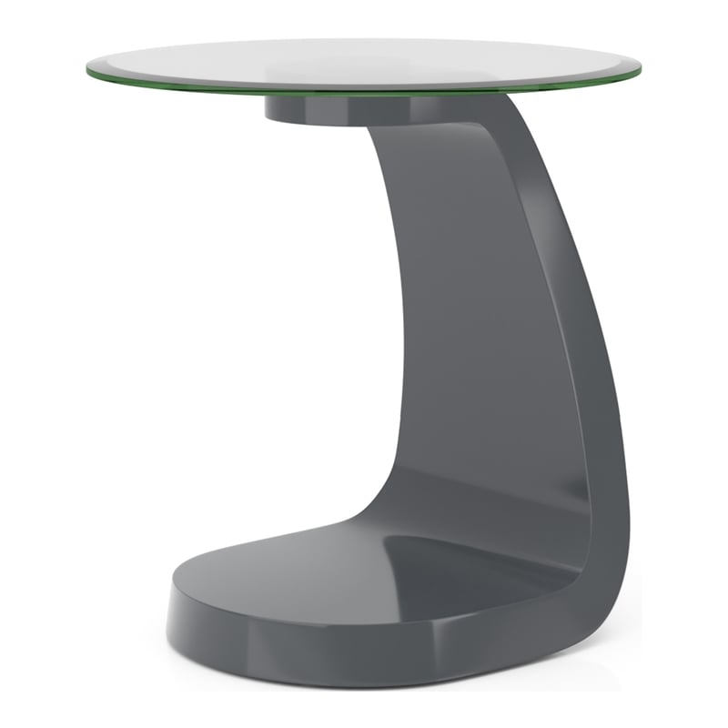 Bowery Hill Contemporary Glass Top End Table in Gray with Abstract Base