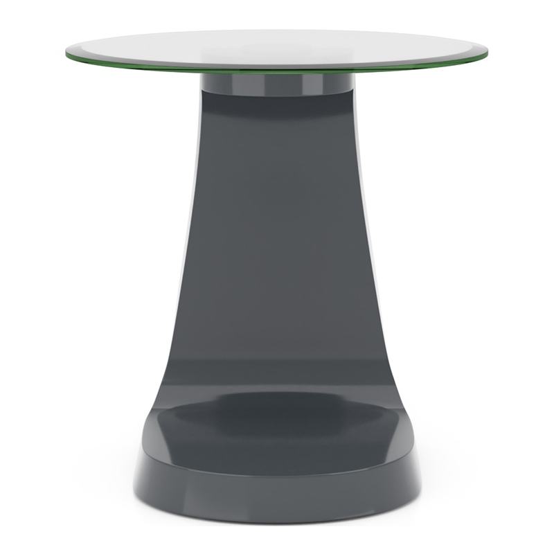 Bowery Hill Contemporary Glass Top End Table in Gray with Abstract Base