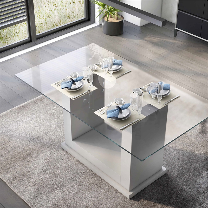 Bowery Hill Contemporary Tempered Glass Dining Table in White