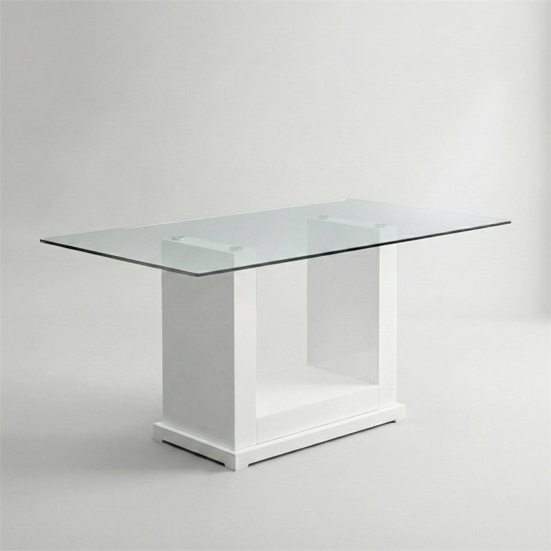 Bowery Hill Contemporary Tempered Glass Dining Table in White