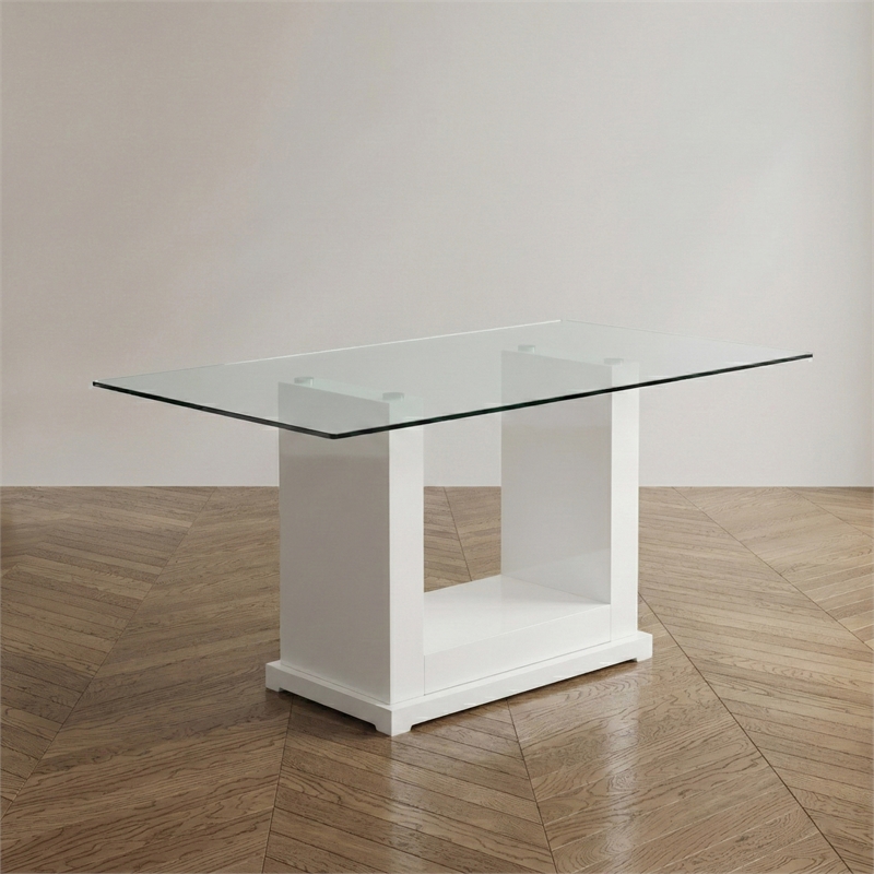 Bowery Hill Contemporary Tempered Glass Dining Table in White
