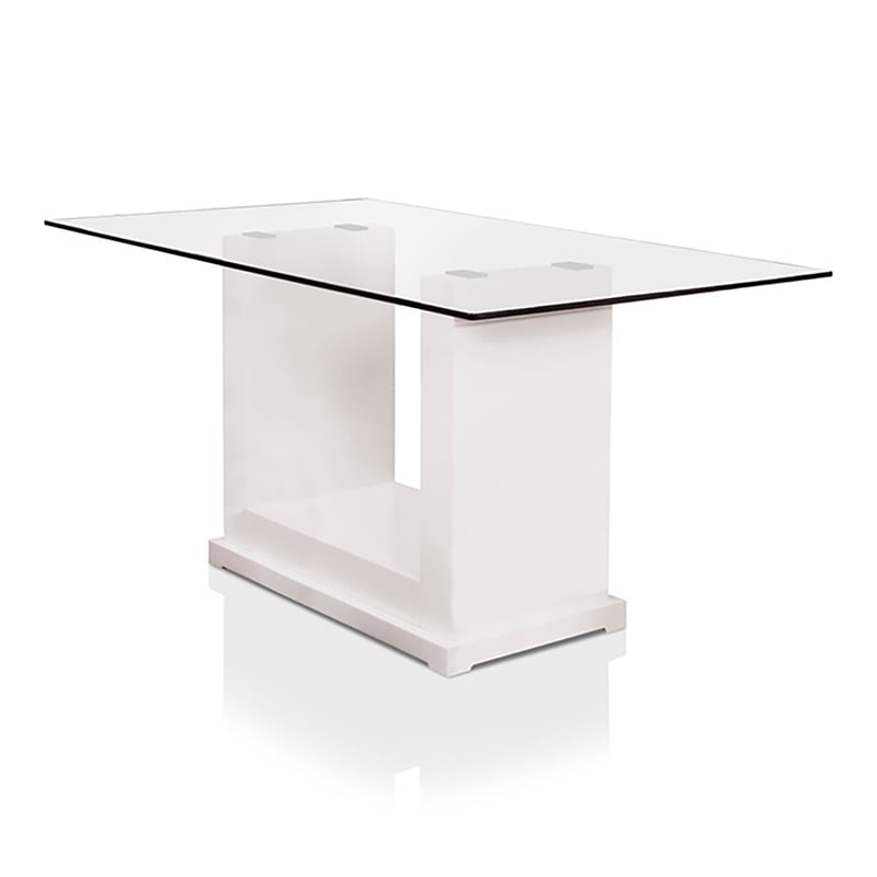 Bowery Hill Contemporary Tempered Glass Dining Table in White