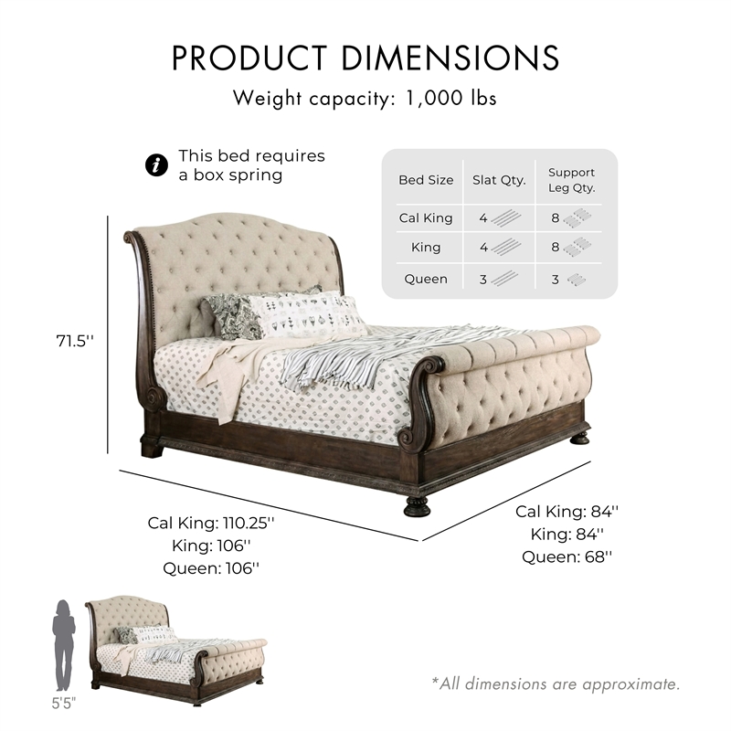 Bowery Hill Sleigh King Bedroom Set in Rustic Natural Tone with Nightstand