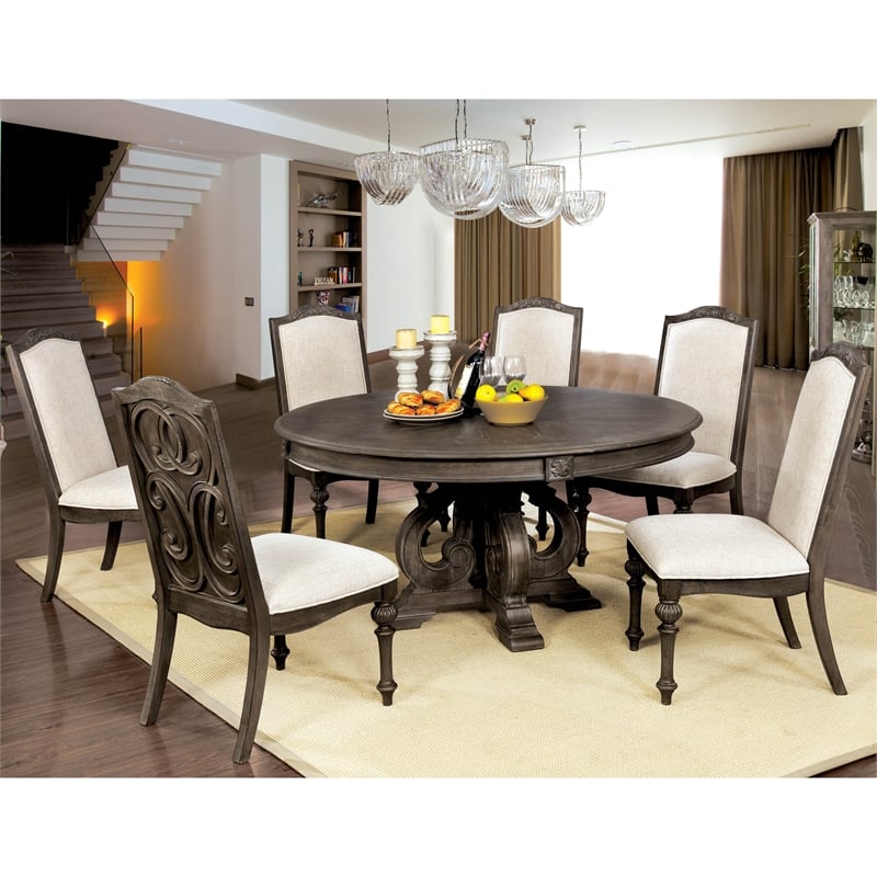 Bowery Hill Rustic Wood Round 7-Piece Dining Set in Natural Finish