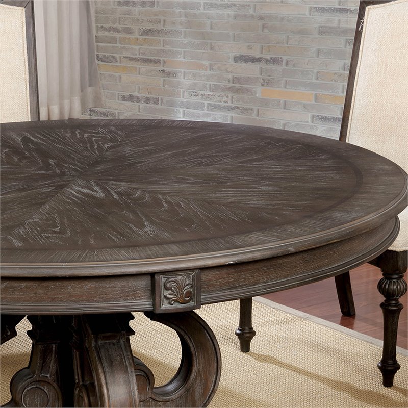 Bowery Hill Rustic Wood Round 7-Piece Dining Set in Natural Finish