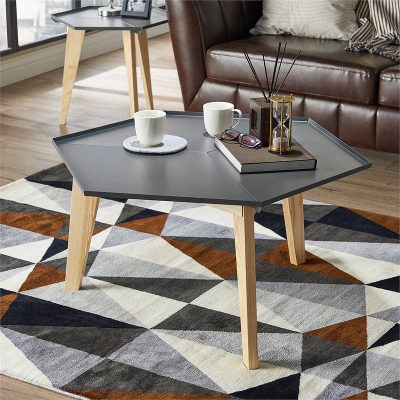Bowery Hill Modern Geometric Metal Tray Coffee Table in Black Finish