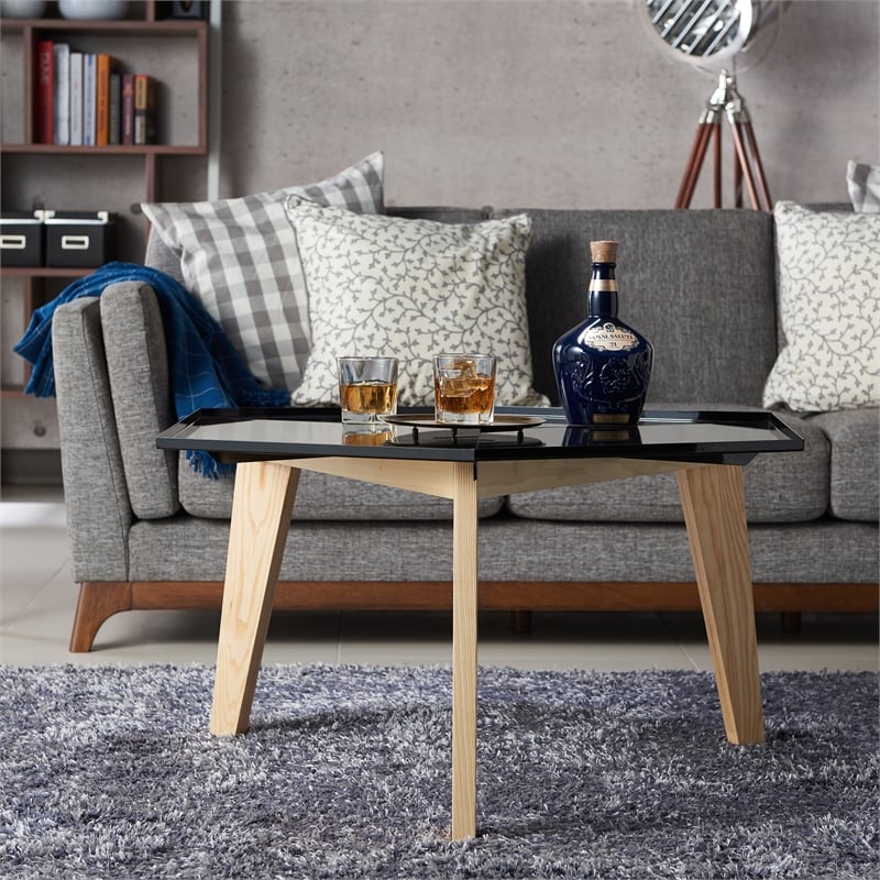 Bowery Hill Modern Geometric Metal Tray Coffee Table in Black Finish