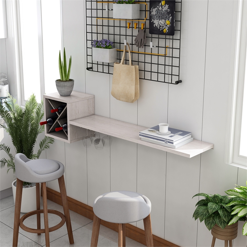 Bowery Hill Cottage Wood Floating Wine Bar in White Oak/Dark Gray