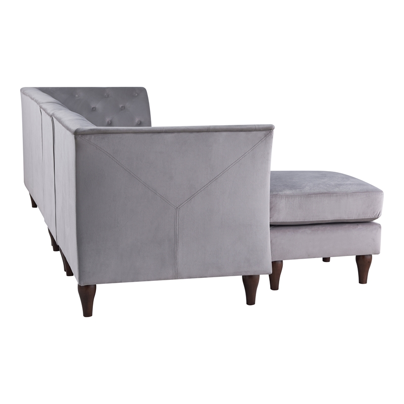Bowery Hill Velvet Modular Sectional Sofa with Ottoman in Grey