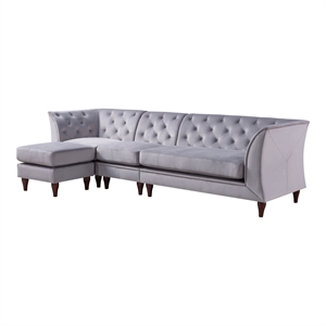 Bowery Hill Velvet Modular Sectional Sofa with Ottoman in Grey