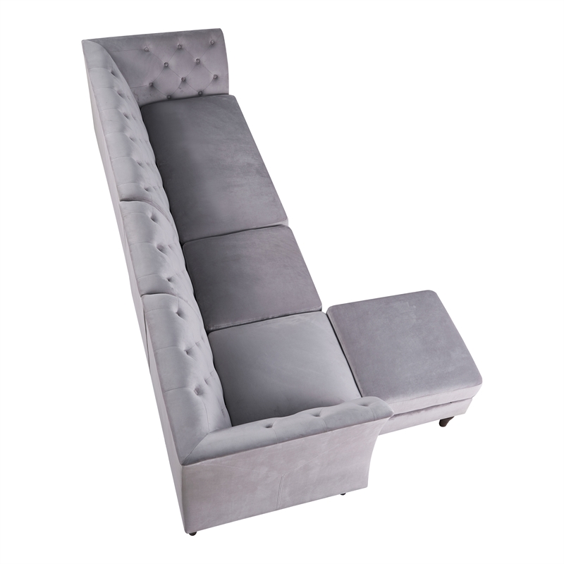 Bowery Hill Velvet Modular Sectional Sofa with Ottoman in Grey