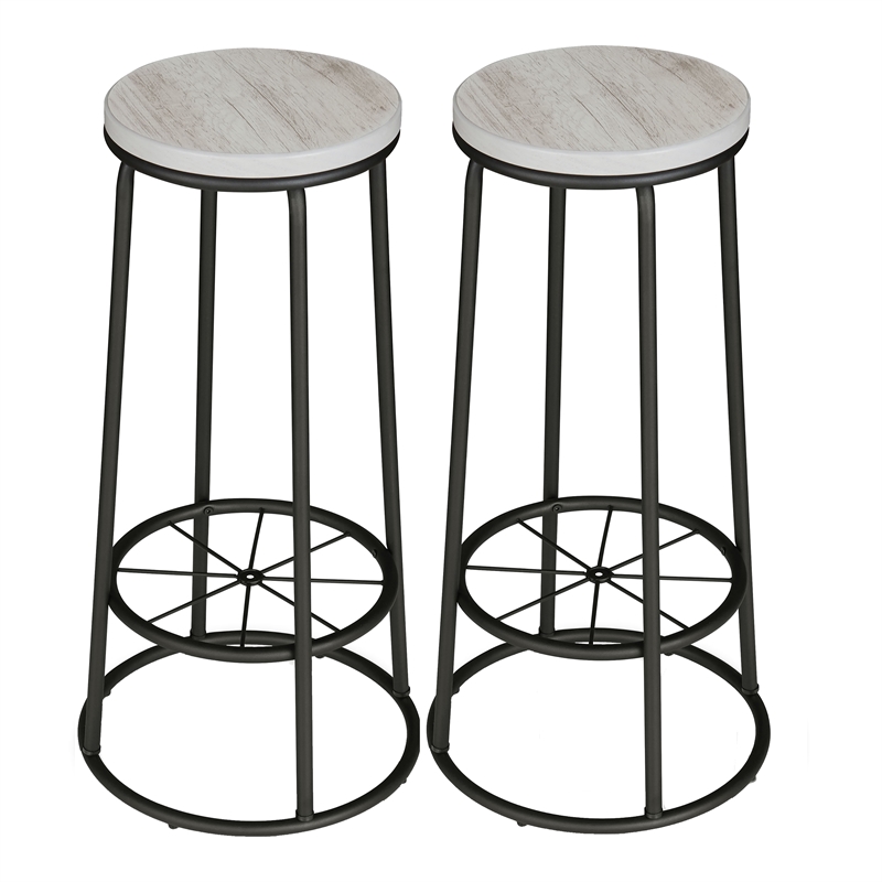 Bowery Hill Metal Bar Stool Set of 2 in Coastal White with Footrest
