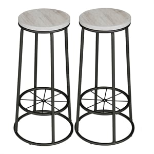 Bowery Hill Metal Bar Stool Set of 2 in Coastal White with Footrest