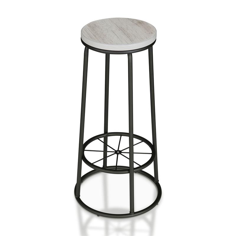 Bowery Hill Metal Bar Stool Set of 2 in Coastal White with Footrest