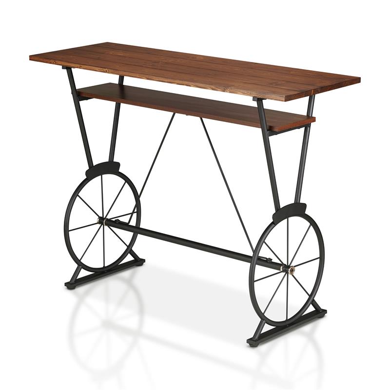 Bowery Hill Metal 1-Shelf Bar Table in Toasted Barnwood Brown Finish