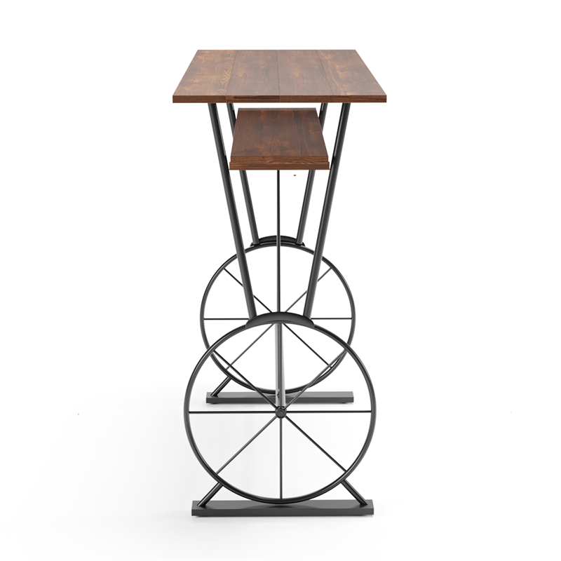 Bowery Hill Metal 1-Shelf Bar Table in Toasted Barnwood Brown Finish
