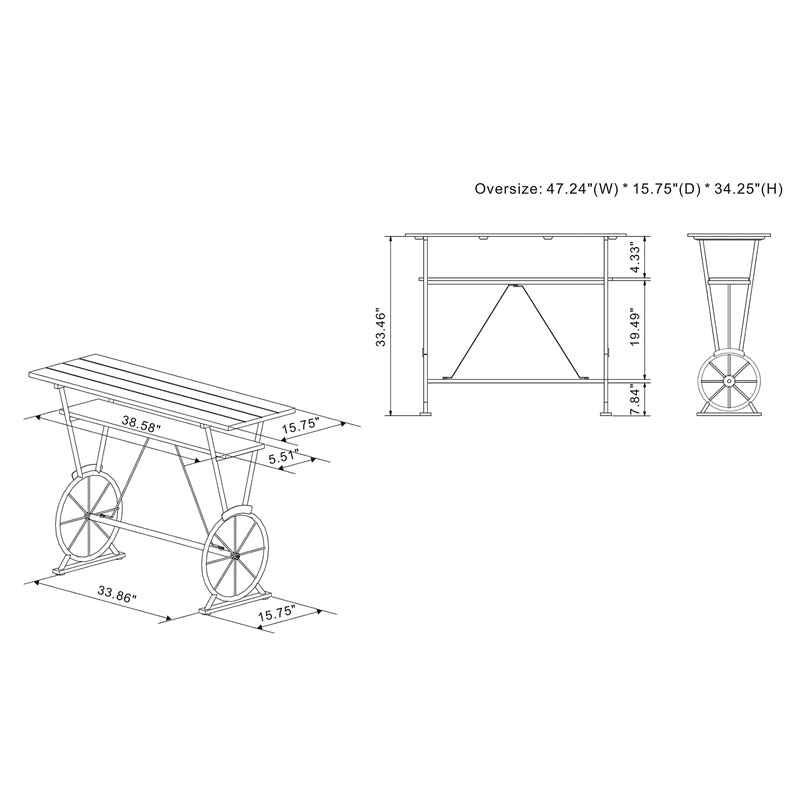 Bowery Hill Metal 1-Shelf Bar Table in Toasted Barnwood Brown Finish