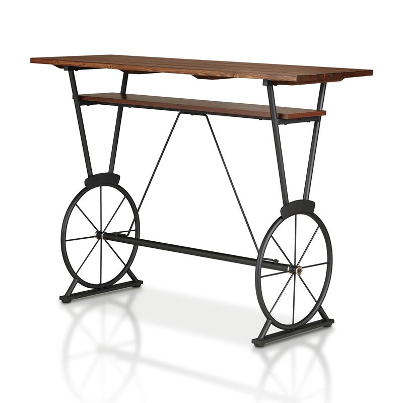 Bowery Hill Metal 1-Shelf Bar Table in Toasted Barnwood Brown Finish