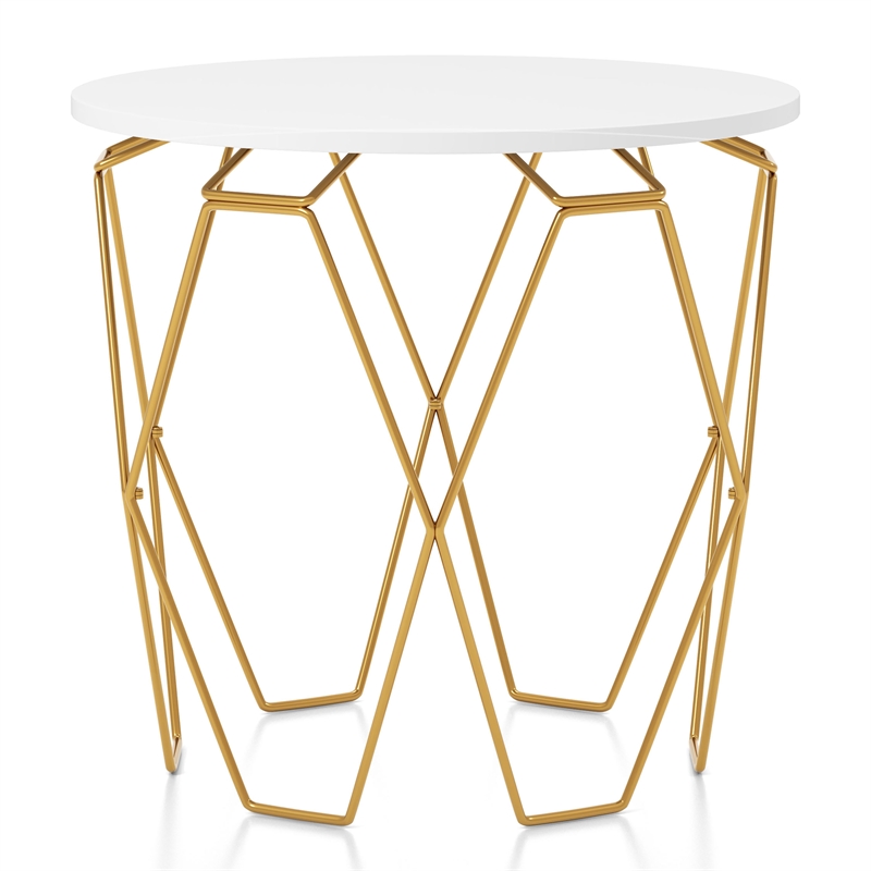 Bowery Hill Contemporary End Table in White and Gold Metal Base