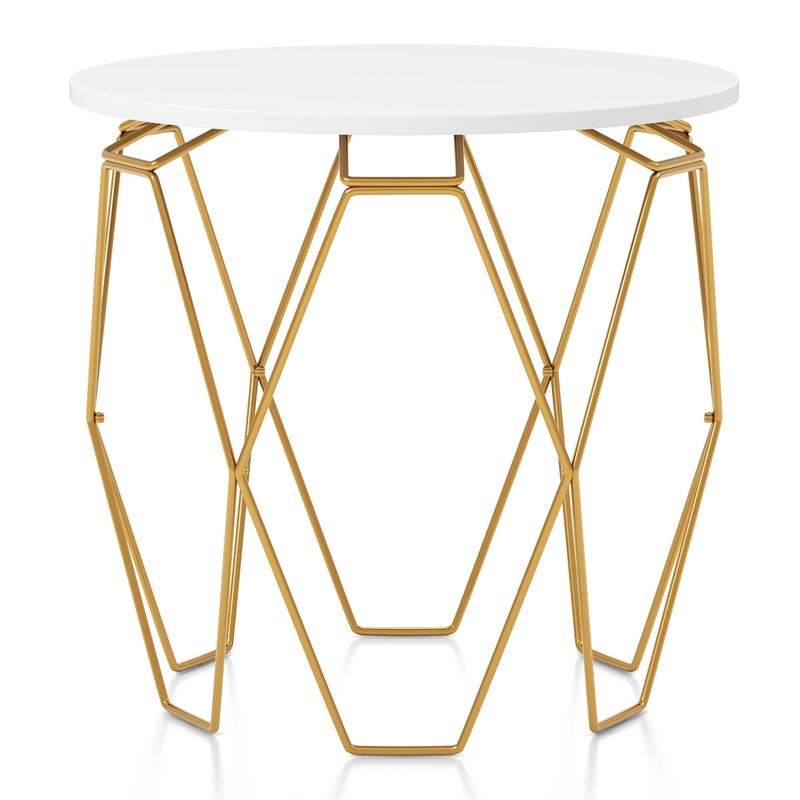 Bowery Hill Contemporary End Table in White and Gold Metal Base