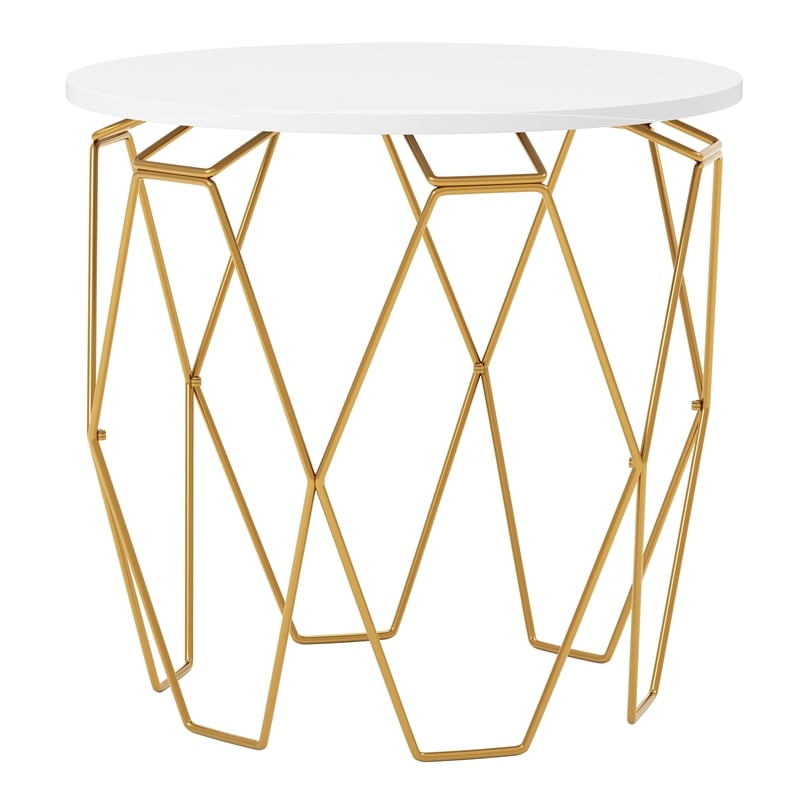 Bowery Hill Contemporary End Table in White and Gold Metal Base