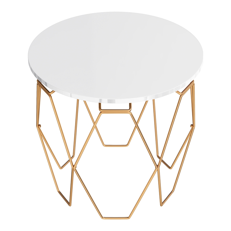 Bowery Hill Contemporary End Table in White and Gold Metal Base
