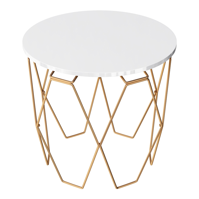 Bowery Hill Contemporary End Table in White and Gold Metal Base