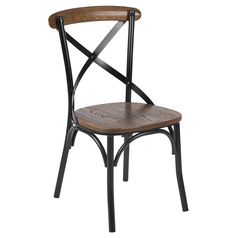 Bowery Hill X-Back Metal and Wood Stacking Side Chair in Black Fruitwood