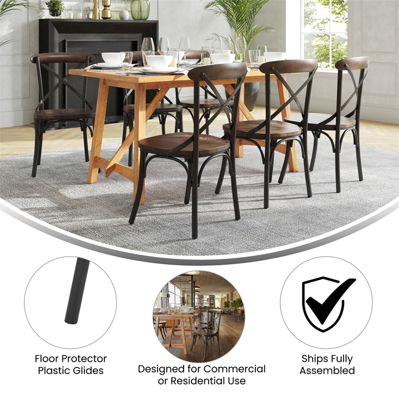 Bowery Hill X-Back Metal and Wood Stacking Side Chair in Black Fruitwood