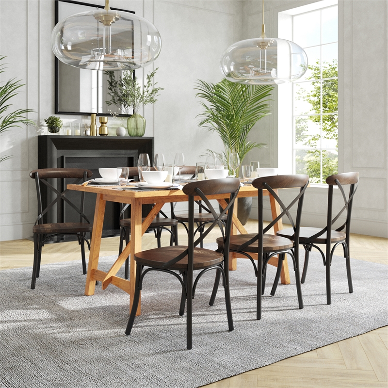 Bowery Hill X-Back Metal and Wood Stacking Side Chair in Black Fruitwood