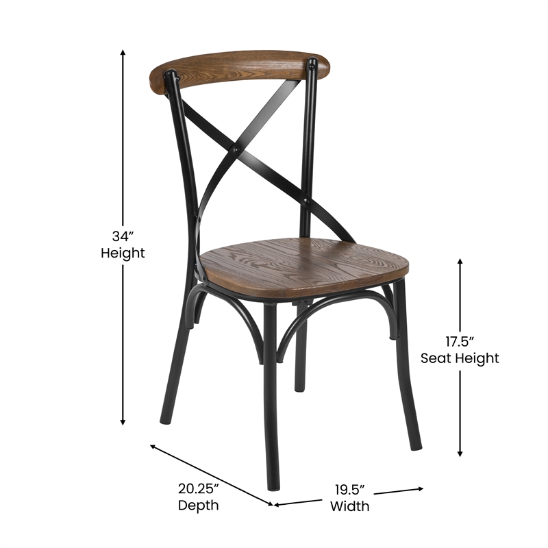 Bowery Hill X-Back Metal and Wood Stacking Side Chair in Black Fruitwood