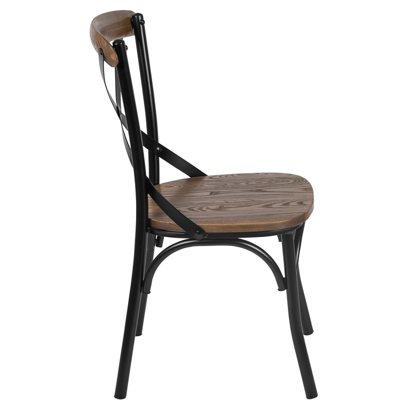 Bowery Hill X-Back Metal and Wood Stacking Side Chair in Black Fruitwood