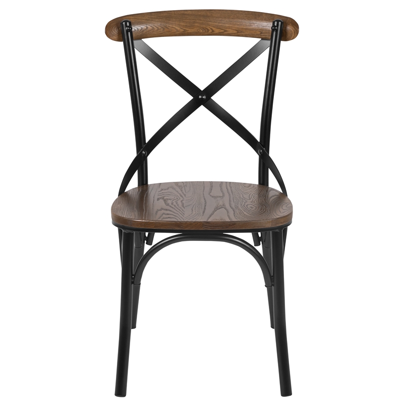 Bowery Hill X-Back Metal and Wood Stacking Side Chair in Black Fruitwood