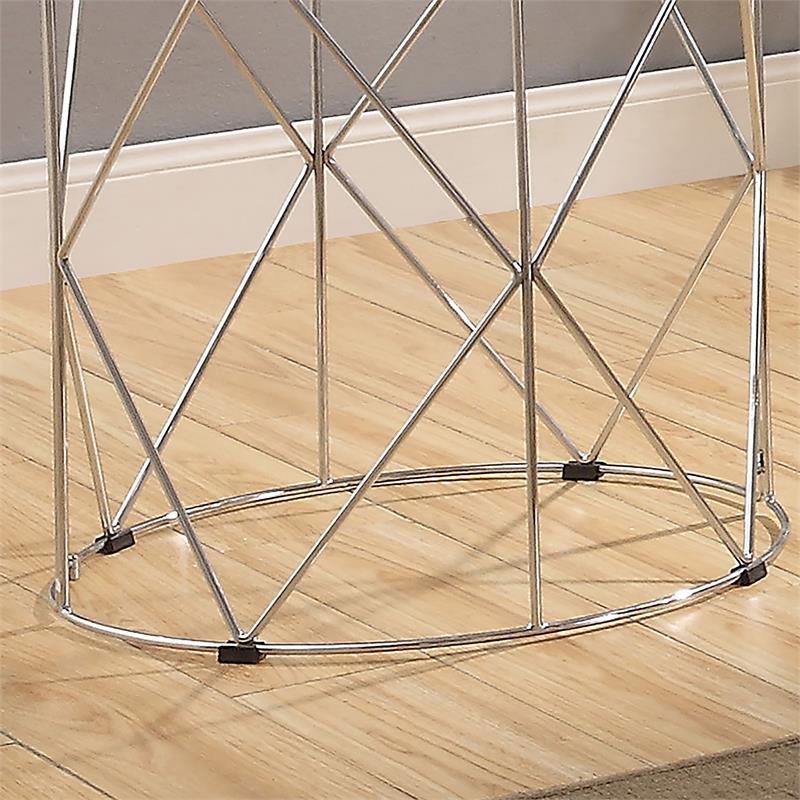 Bowery Hill Contemporary Round End Table with Glass Top in Chrome