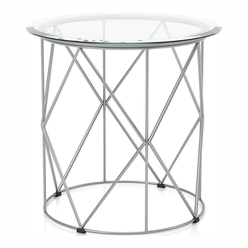 Bowery Hill Contemporary Round End Table with Glass Top in Chrome