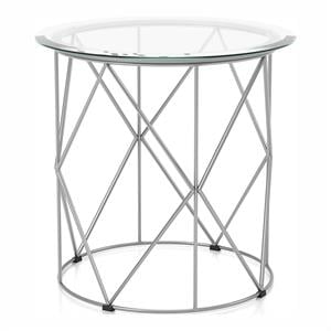 Bowery Hill Contemporary Round End Table with Glass Top in Chrome