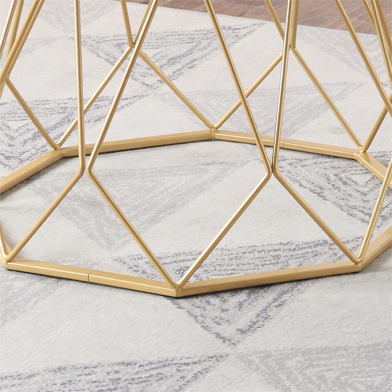 Bowery Hill Contemporary Glass Coffee Table with Gold Metal Base