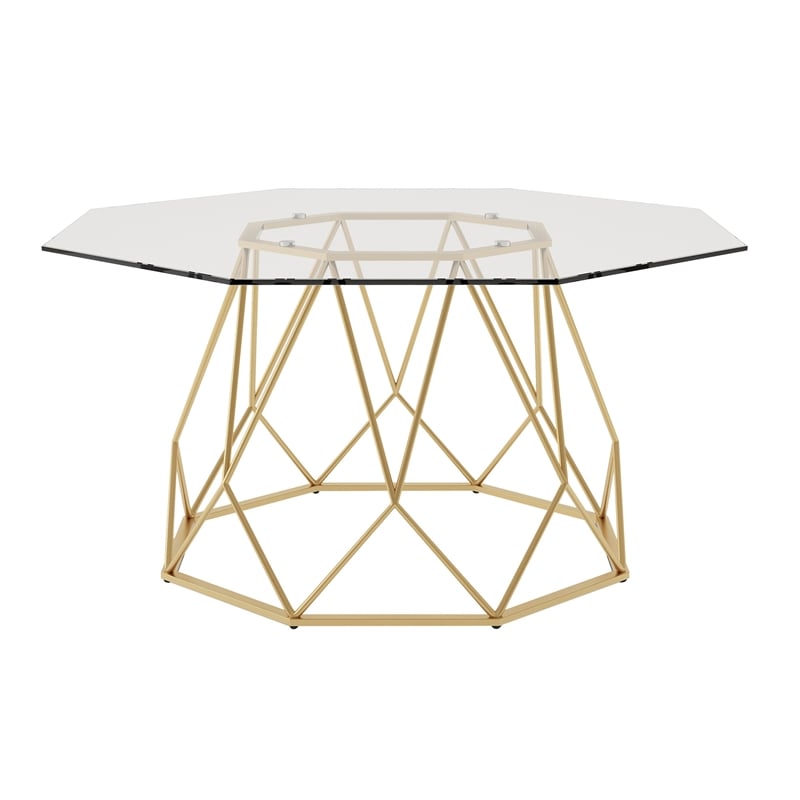 Bowery Hill Contemporary Glass Coffee Table with Gold Metal Base