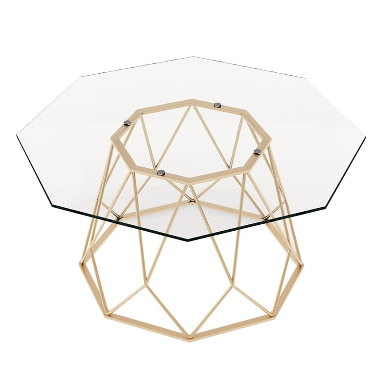 Bowery Hill Contemporary Glass Coffee Table with Gold Metal Base